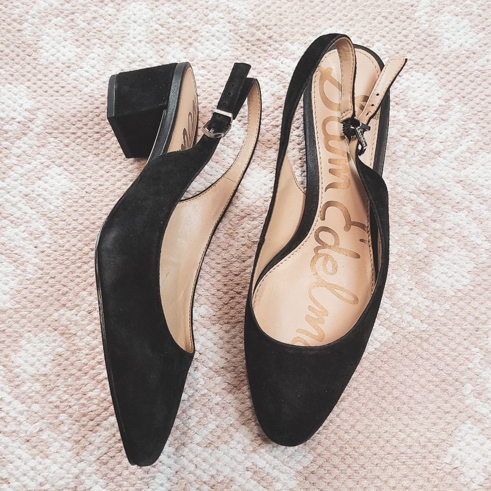 Sam Edelman Suede Black Backless Strap Mules Heels